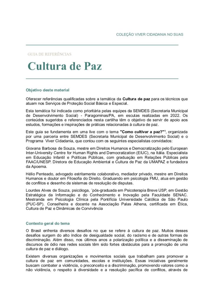 Guia Temático 9 – Cultura de Paz